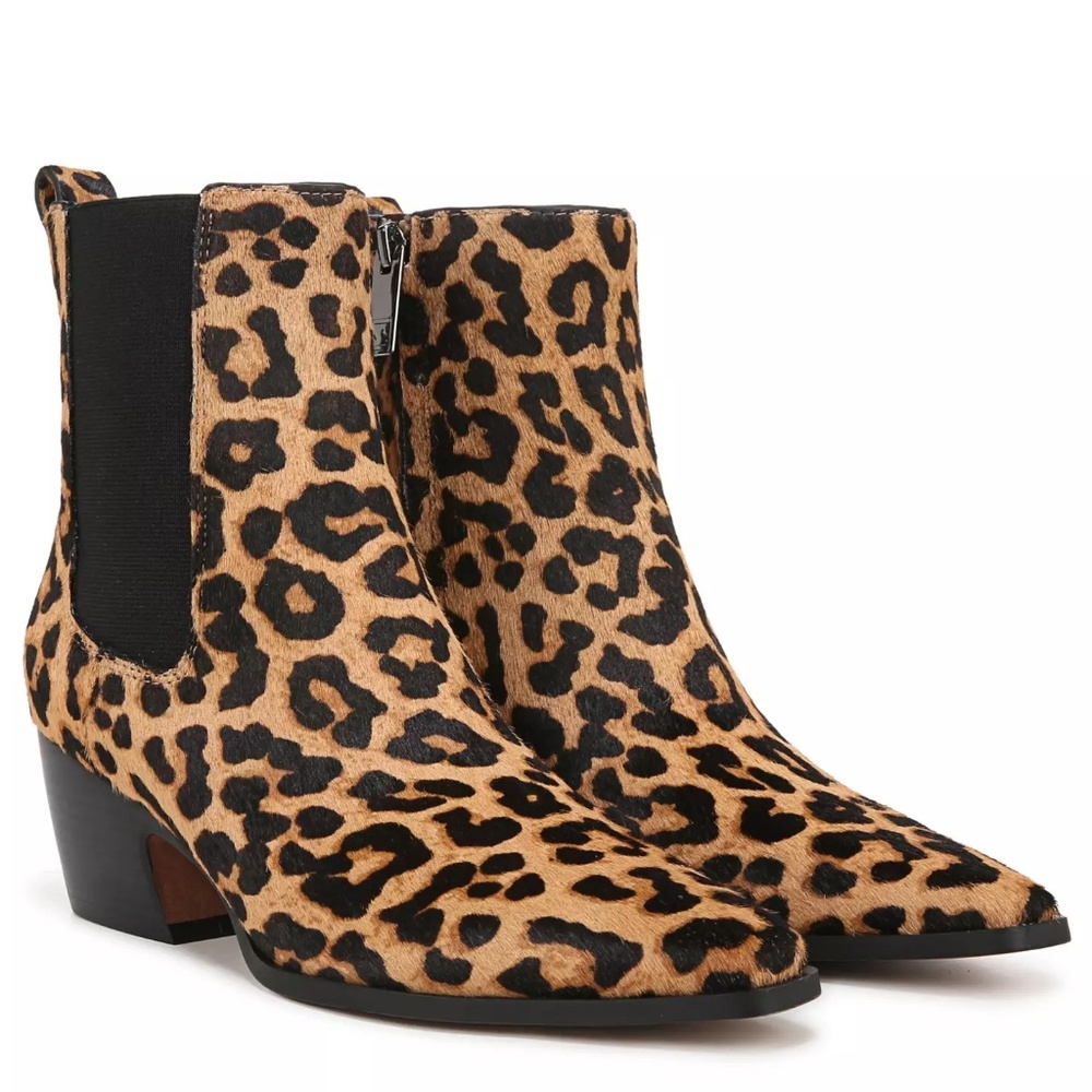 Anthropologie Sarto Vianca Ankle Boots in Black Pattern Leopard Print NIB 7.5